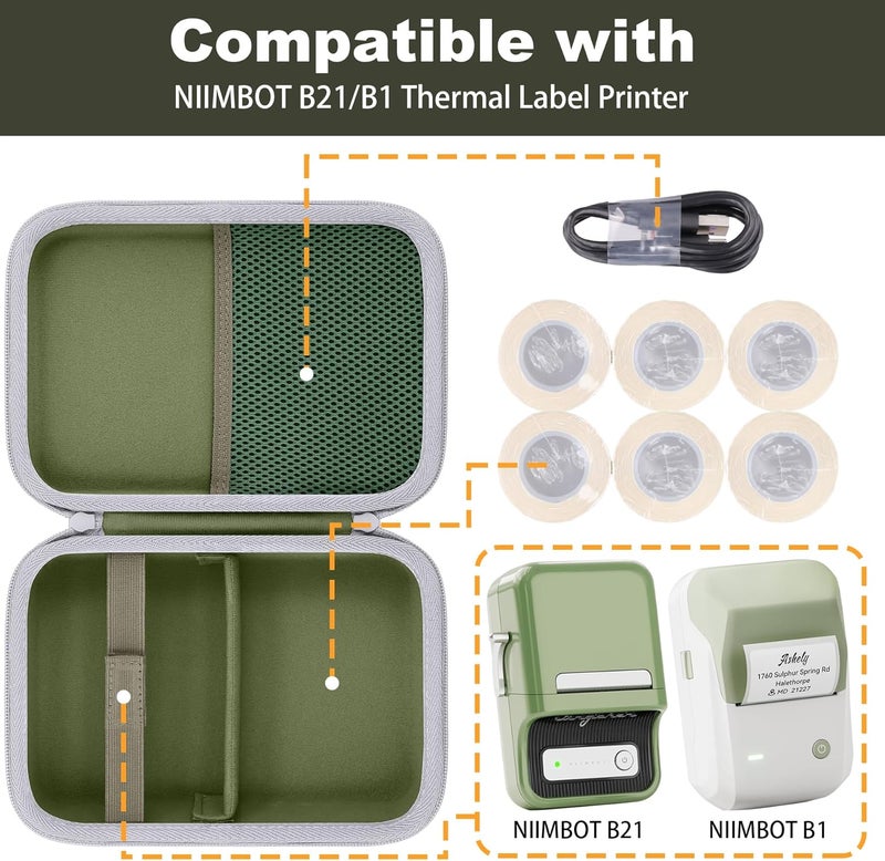 Baval Label Printer Case Compatible with NIIMBOT B21/B1 Label Maker Thermal Label Printer and 2 inch Label Paper(Green Case) - Image 3